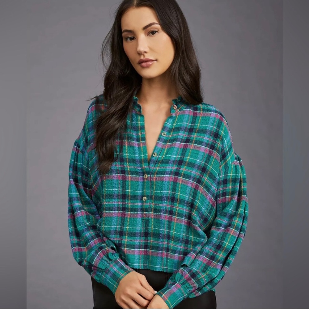Anthropologie Pilcro Cropped Puff-Sleeve Blouse